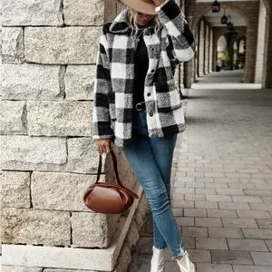 Jackets Coats Cozy Buffalo Plaid Flannel Overcoat Jacket